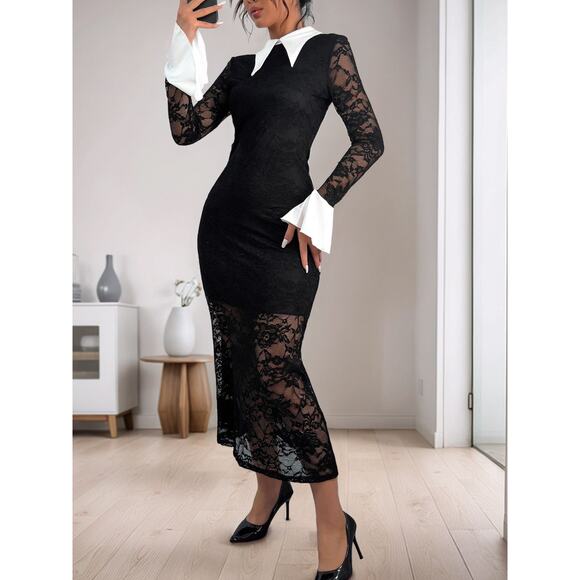 Lace Long Sleeve Midi Dress - Picture 7 of 8